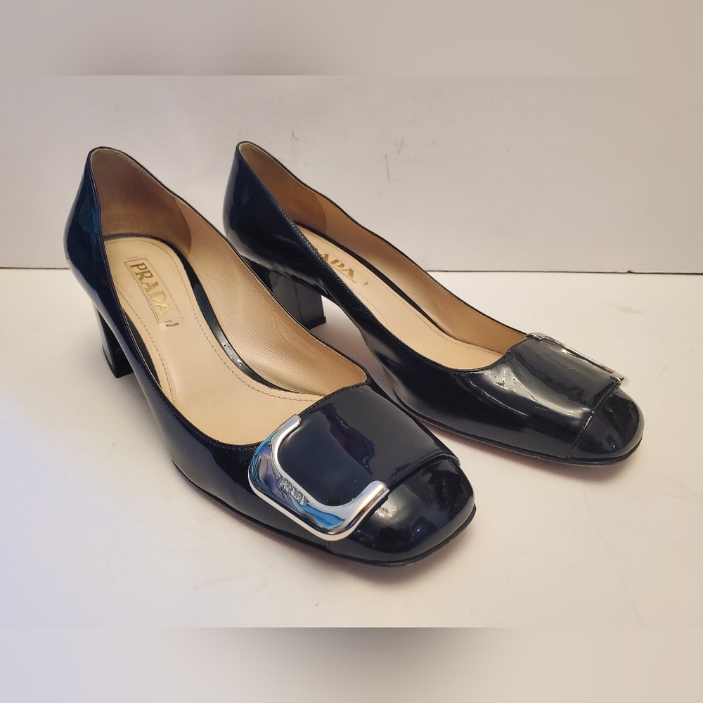 Prada Women's Black Patent Buckle Pumps